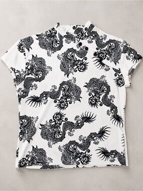 Y2K Dragon Baby Tee Mandarin Collar Club Top